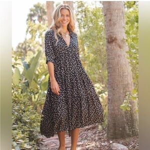 Natural Life Rebecca Midi Dress in the Black Cream Roses pattern